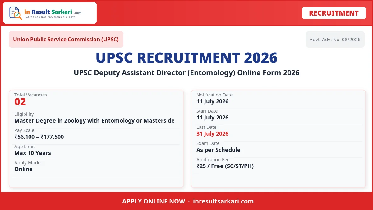 UPSC Deputy Assistant Director (Entomology) Recruitment 2026 - inresultsarkari.com
