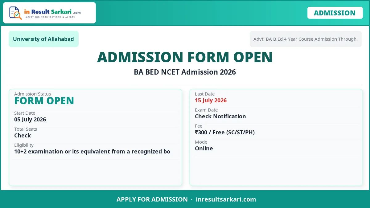 Allahabad university ba bed ncet online registration 2026 - inresultsarkari. Com