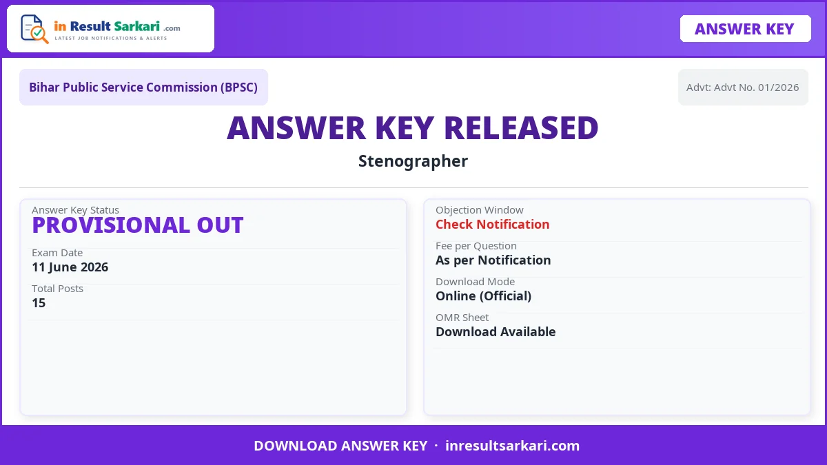 Bihar bpsc stenographer final answer key 2026 – out - inresultsarkari. Com