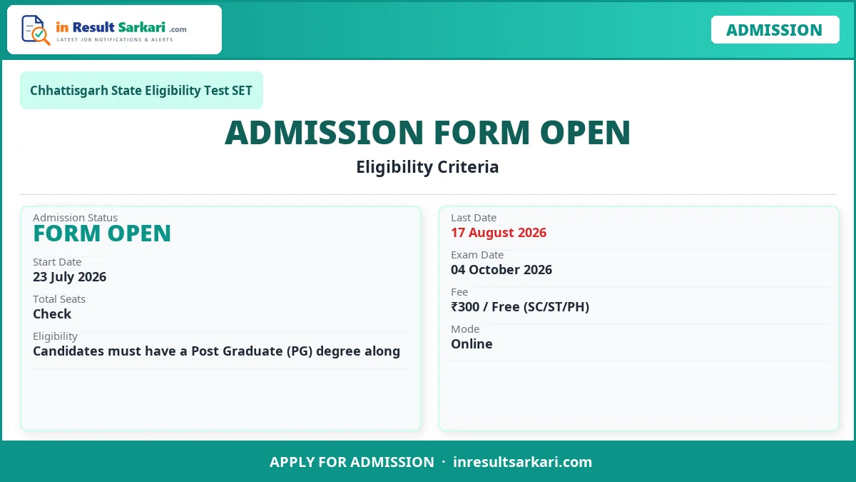 Chhattisgarh state eligibility test set online form 2026 – last date today - inresultsarkari. Com