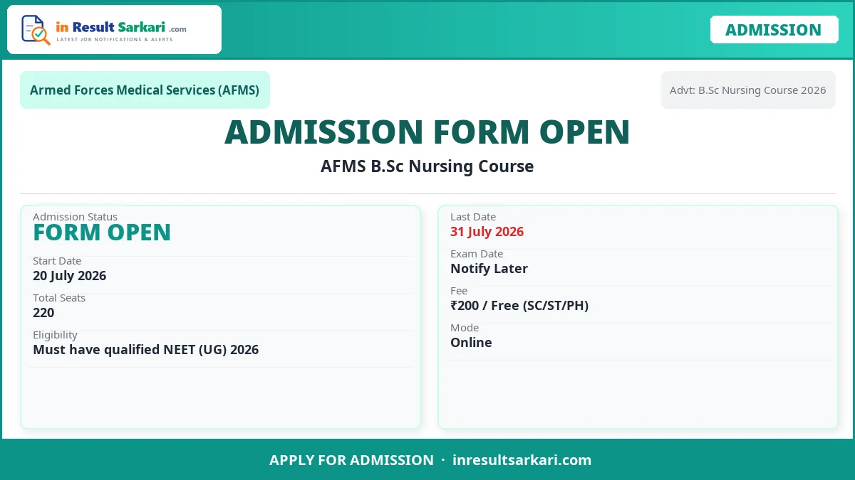 Indian Army AFMS B.Sc Nursing Admission Form 2026 - inresultsarkari.com