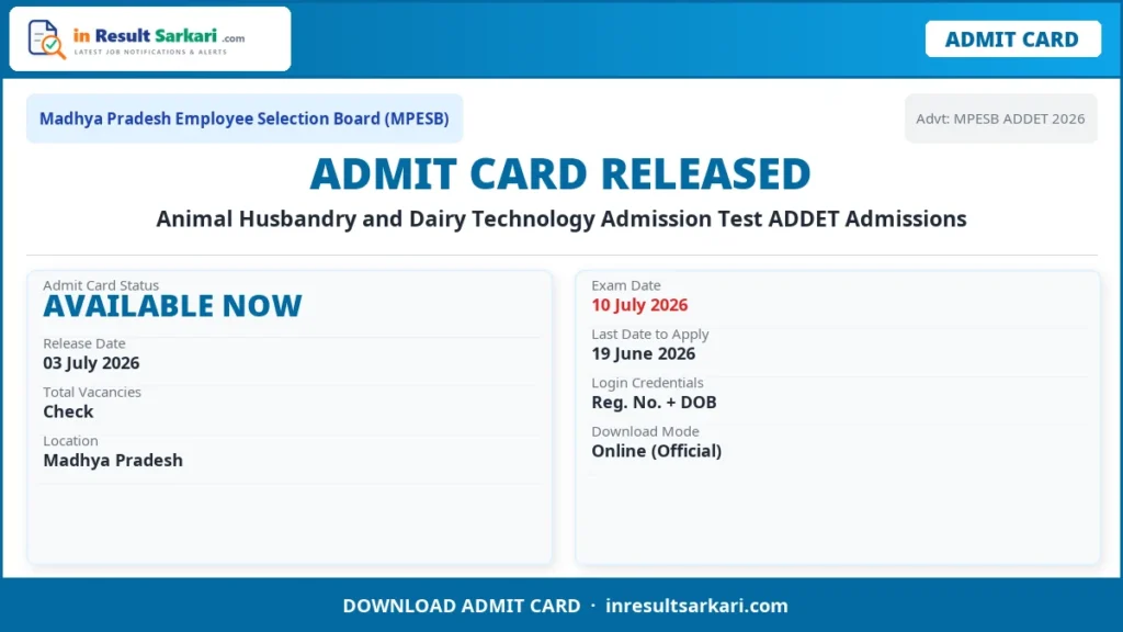 Mpesb addet admit card 2026 – inresultsarkari. Com