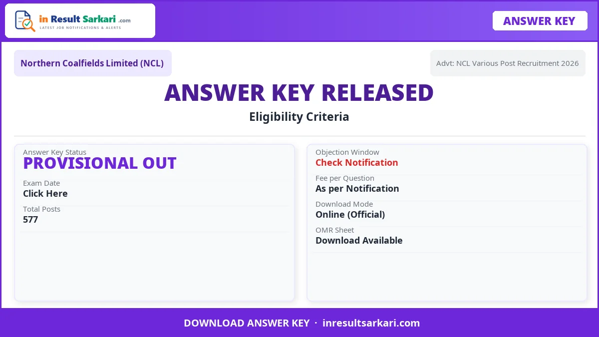 Ncl Various Post Answer Key 2026 – Out Ncl various post answer key 2026 – out - inresultsarkari. Com