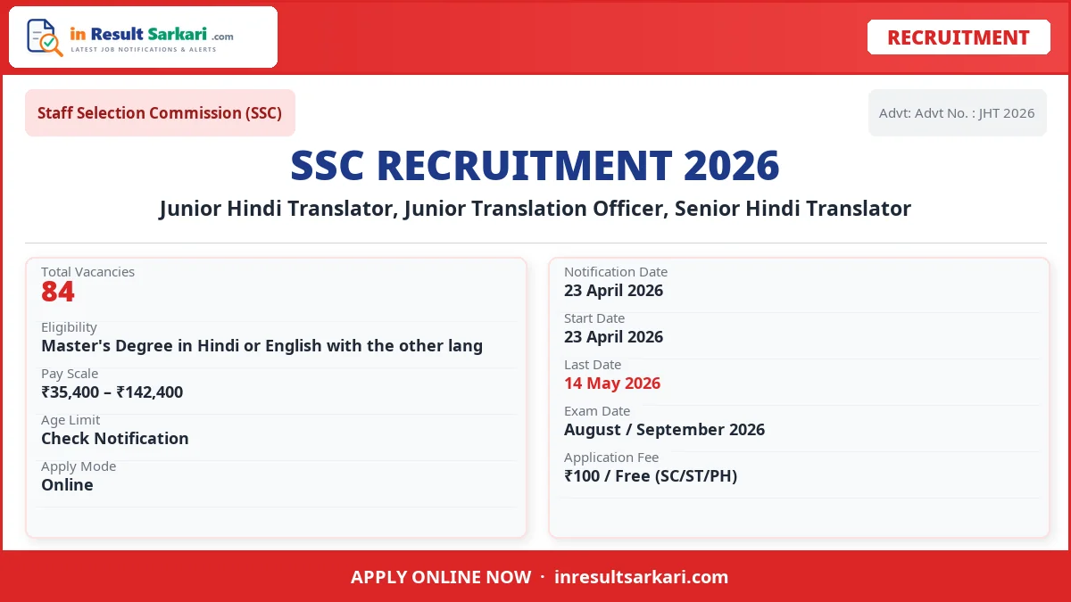 Ssc Combined Hindi Translators Jht Exam Date 2026 Ssc combined hindi translators jht exam date 2026 - inresultsarkari. Com