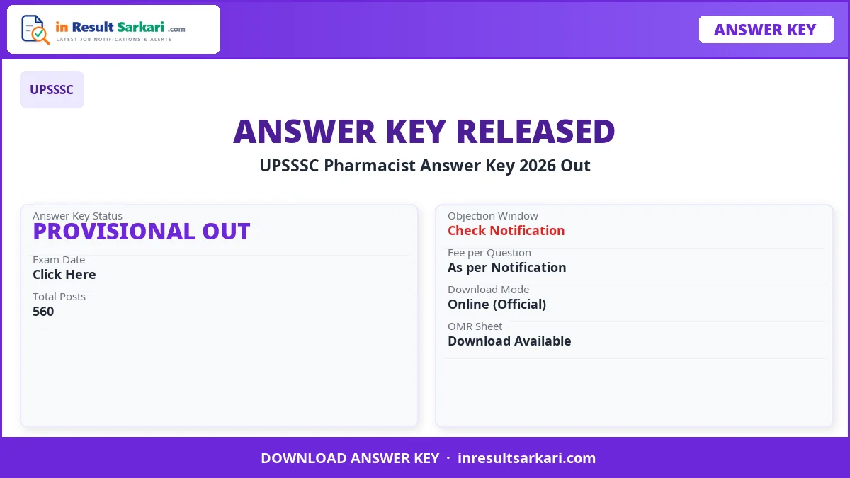 Upsssc pharmacist answer key 2026 – out - inresultsarkari. Com