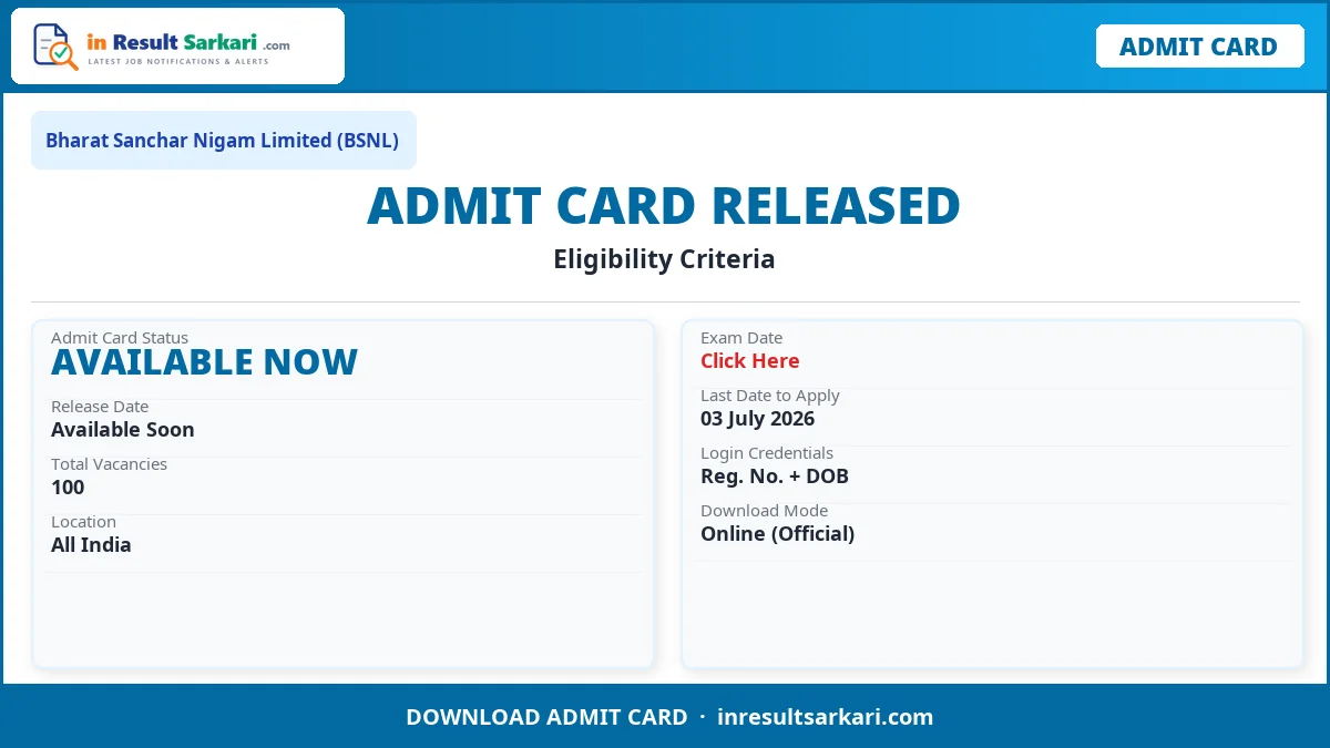 Bsnl junior telecom officer jto exam city details 2026 – out - inresultsarkari. Com