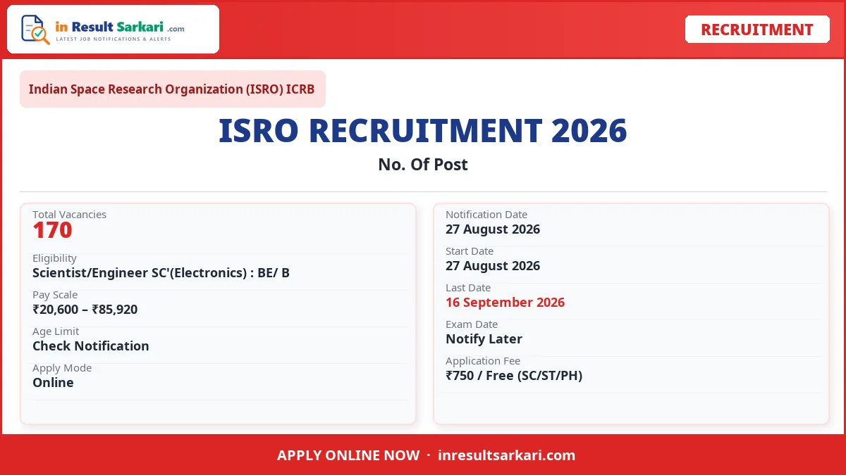 Isro icrb scientist / engineer online form 2026 - inresultsarkari. Com
