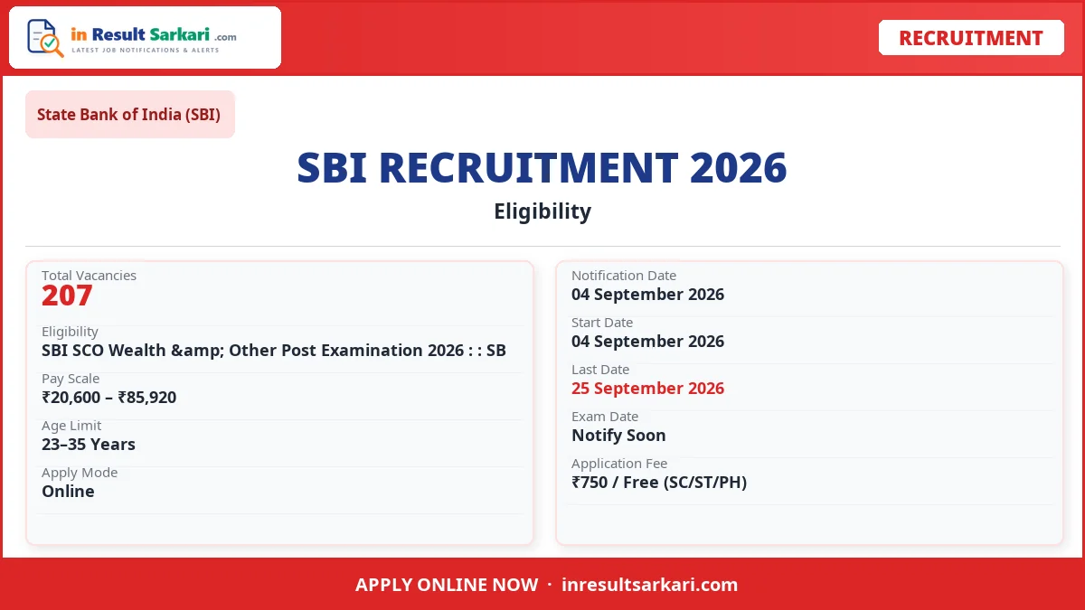 SBI SCO Wealth & Other Post Online Form 2026 - inresultsarkari.com