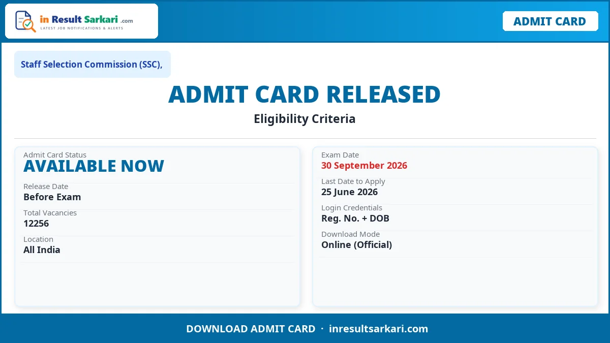 Ssc Cgl Tier-I Admit Card 2026 Ssc cgl tier-i admit card 2026 - inresultsarkari. Com