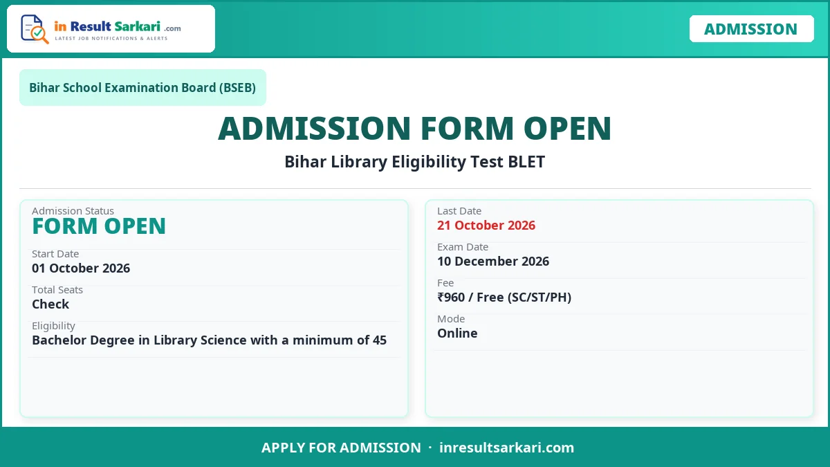 Bihar Library Eligibility Test BLET Online Form 2026 - inresultsarkari.com